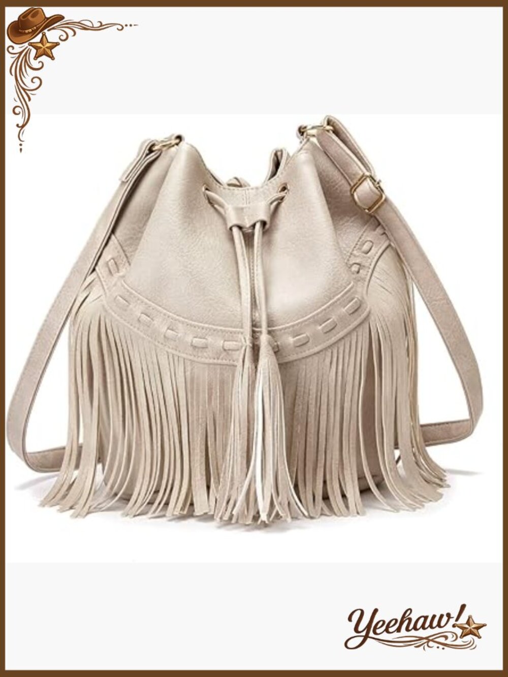 Vegan Leather Bucket Bag with Tassel Fringe Crossbody Shoulder Handbag